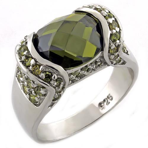 LOAS1016 - High-Polished 925 Sterling Silver Ring with AAA Grade CZ  in Peridot - Joyeria Lady