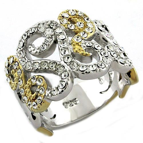 LOAS1019 - Gold+Rhodium 925 Sterling Silver Ring with Top Grade Crystal  in Clear - Joyeria Lady