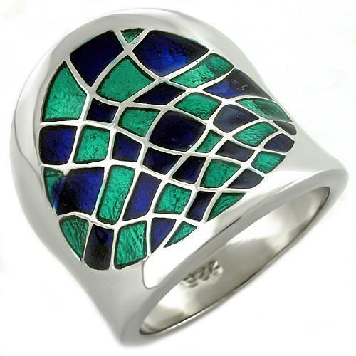 LOAS1021 - Rhodium 925 Sterling Silver Ring with Epoxy  in Multi Color - Joyeria Lady