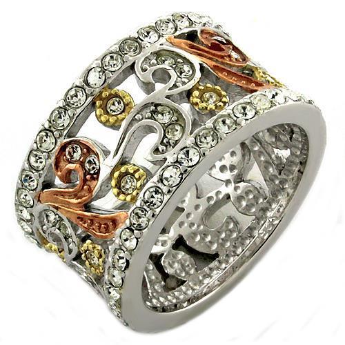 LOAS1032 - Rhodium 925 Sterling Silver Ring with Top Grade Crystal  in Multi Color - Joyeria Lady