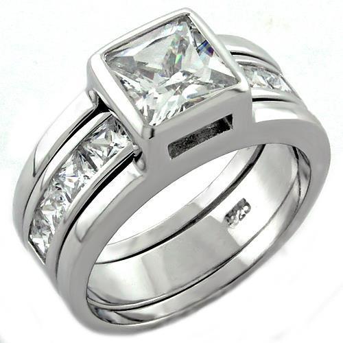 LOAS1034 - Rhodium 925 Sterling Silver Ring with AAA Grade CZ  in Clear - Joyeria Lady
