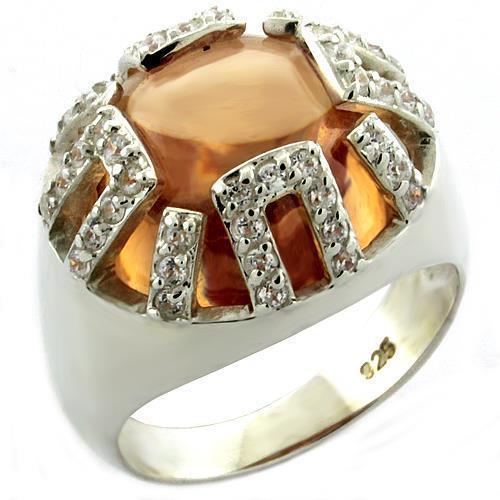 LOAS1039 - Rhodium 925 Sterling Silver Ring with AAA Grade CZ  in Champagne - Joyeria Lady