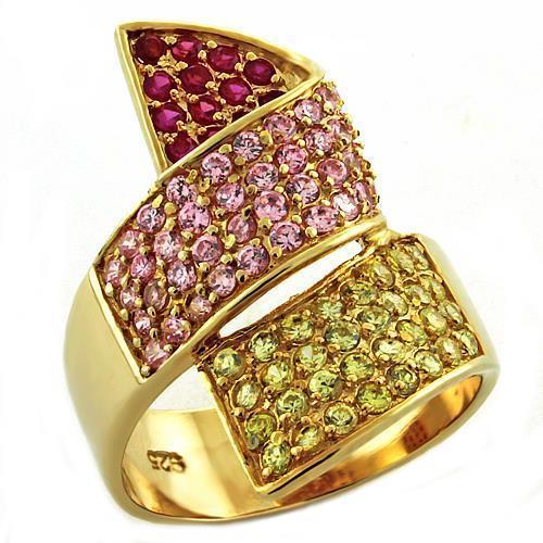 LOAS1041 - Gold 925 Sterling Silver Ring with AAA Grade CZ  in Multi Color - Joyeria Lady