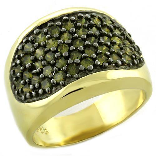 LOAS1042 - Gold 925 Sterling Silver Ring with AAA Grade CZ  in Peridot - Joyeria Lady