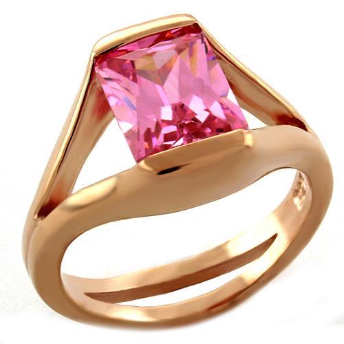 LOAS1045 - Rose Gold 925 Sterling Silver Ring with AAA Grade CZ  in Rose - Joyeria Lady