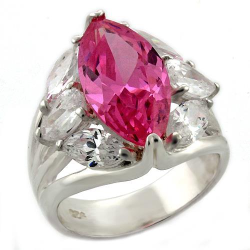 LOAS1052 - High-Polished 925 Sterling Silver Ring with AAA Grade CZ  in Rose - Joyeria Lady
