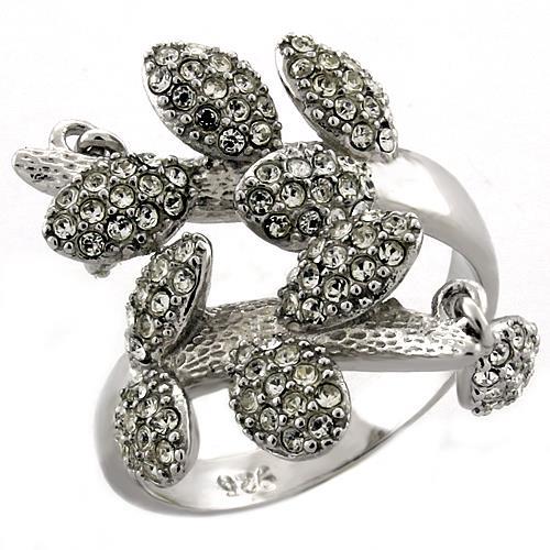 LOAS1053 - Rhodium 925 Sterling Silver Ring with Top Grade Crystal  in Clear - Joyeria Lady