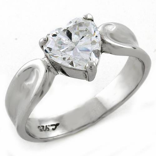 LOAS1061 - High-Polished 925 Sterling Silver Ring with AAA Grade CZ  in Clear - Joyeria Lady