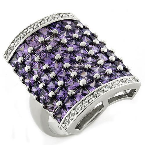 LOAS1063 - Rhodium 925 Sterling Silver Ring with AAA Grade CZ  in Amethyst - Joyeria Lady