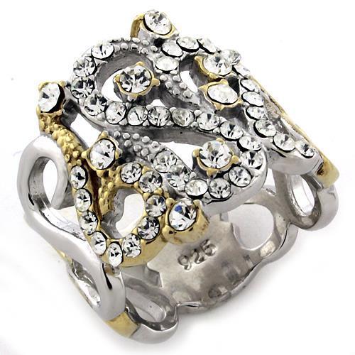 LOAS1066 - Gold+Rhodium 925 Sterling Silver Ring with AAA Grade CZ  in Clear - Joyeria Lady