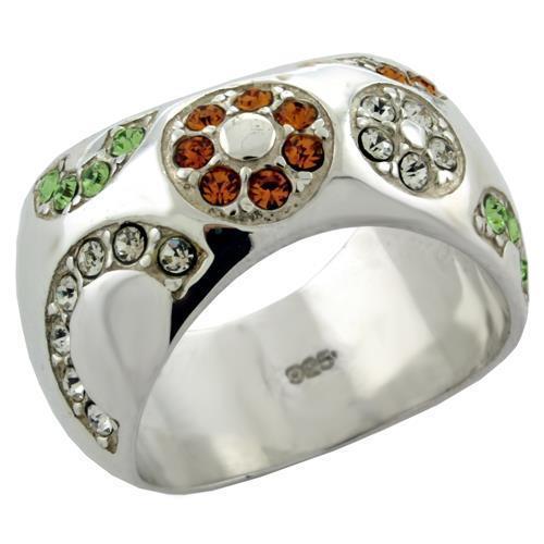 LOAS1073 - High-Polished 925 Sterling Silver Ring with Top Grade Crystal  in Multi Color - Joyeria Lady