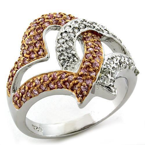 LOAS1077 - Rose Gold 925 Sterling Silver Ring with AAA Grade CZ  in Rose - Joyeria Lady