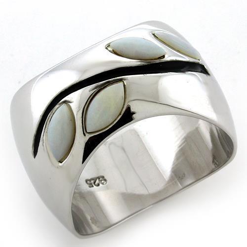 LOAS1080 - Rhodium 925 Sterling Silver Ring with Semi-Precious Opal in White - Joyeria Lady