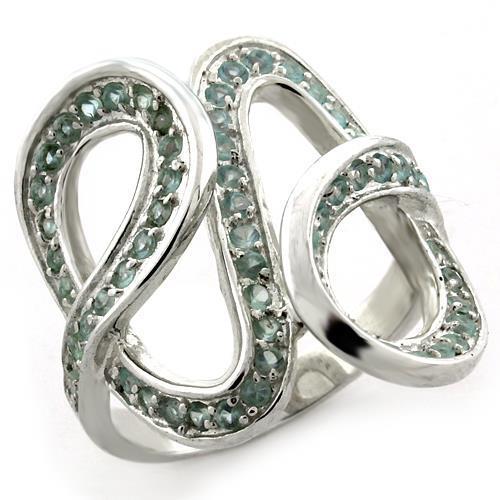 LOAS1081 - High-Polished 925 Sterling Silver Ring with Synthetic Synthetic Glass in Sea Blue - Joyeria Lady