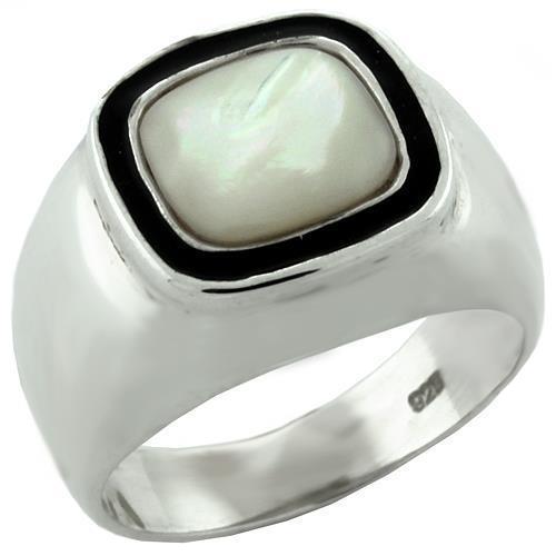 LOAS1083 - High-Polished 925 Sterling Silver Ring with Synthetic Jade in White - Joyeria Lady