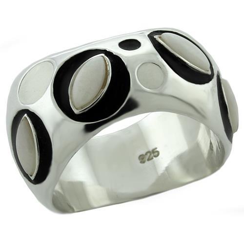 LOAS1085 - Rhodium 925 Sterling Silver Ring with Semi-Precious Opal in White - Joyeria Lady