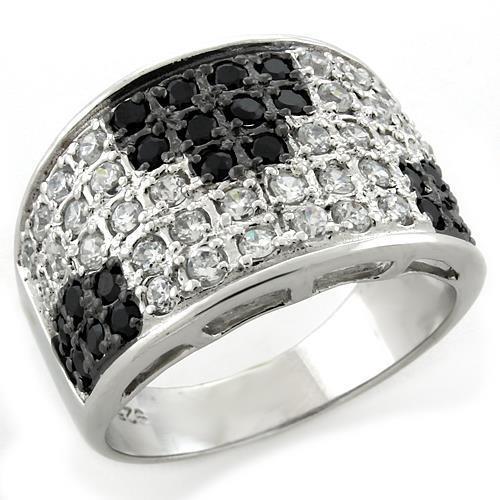 LOAS1088 - IP Black(Ion Plating) 925 Sterling Silver Ring with AAA Grade CZ  in Jet - Joyeria Lady