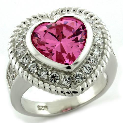 LOAS1090 - High-Polished 925 Sterling Silver Ring with AAA Grade CZ  in Rose - Joyeria Lady
