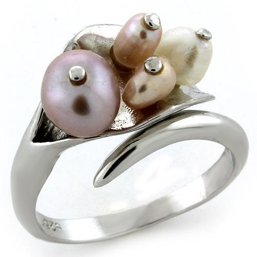 LOAS1094 - Rhodium 925 Sterling Silver Ring with Synthetic Pearl in Multi Color - Joyeria Lady