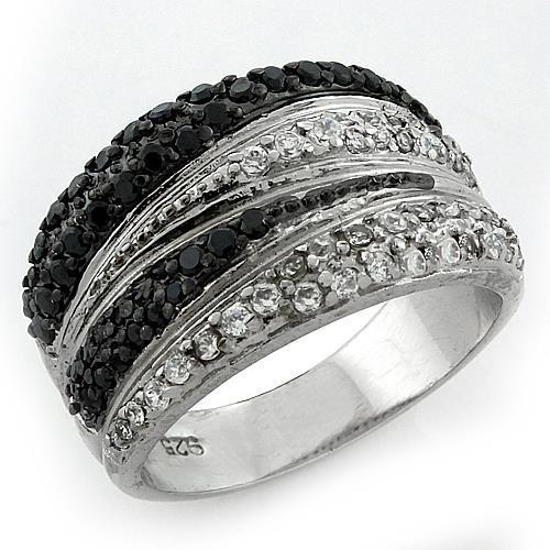 LOAS1095 - Rhodium + Ruthenium 925 Sterling Silver Ring with AAA Grade CZ  in Multi Color - Joyeria Lady