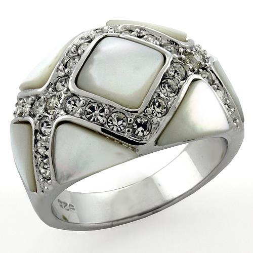 LOAS1099 - Rhodium 925 Sterling Silver Ring with Precious Stone Conch in White - Joyeria Lady