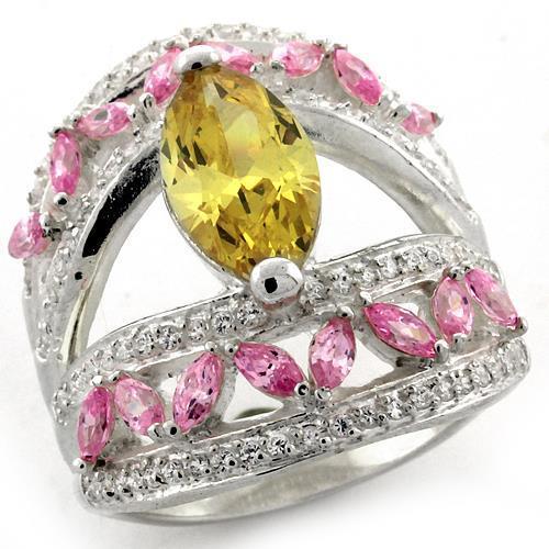 LOAS1101 - High-Polished 925 Sterling Silver Ring with AAA Grade CZ  in Citrine - Joyeria Lady