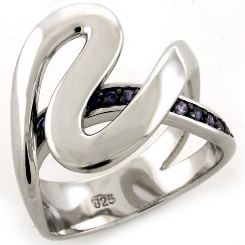 LOAS1102 - Rhodium 925 Sterling Silver Ring with AAA Grade CZ  in Amethyst - Joyeria Lady