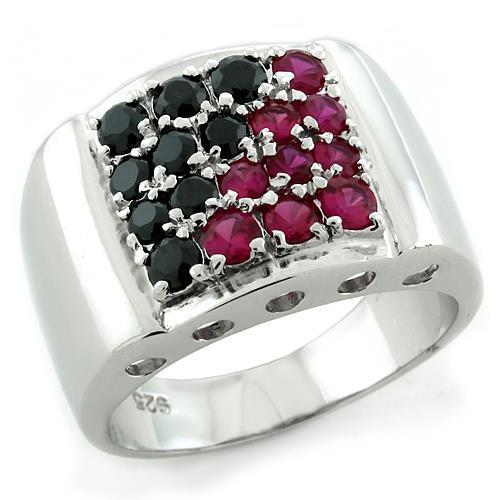 LOAS1103 - Rhodium 925 Sterling Silver Ring with AAA Grade CZ  in Multi Color - Joyeria Lady