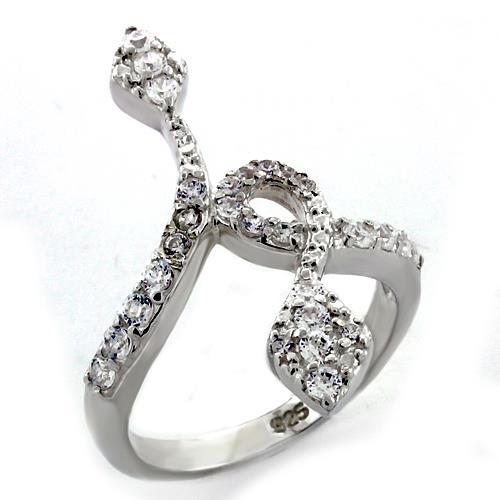 LOAS1107 - High-Polished 925 Sterling Silver Ring with AAA Grade CZ  in Clear - Joyeria Lady