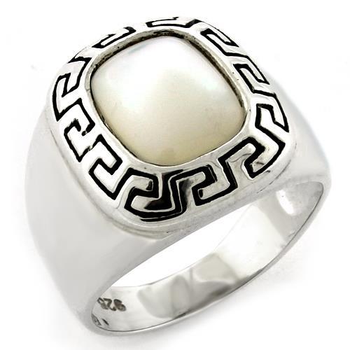 LOAS1108 - High-Polished 925 Sterling Silver Ring with Precious Stone Conch in White - Joyeria Lady