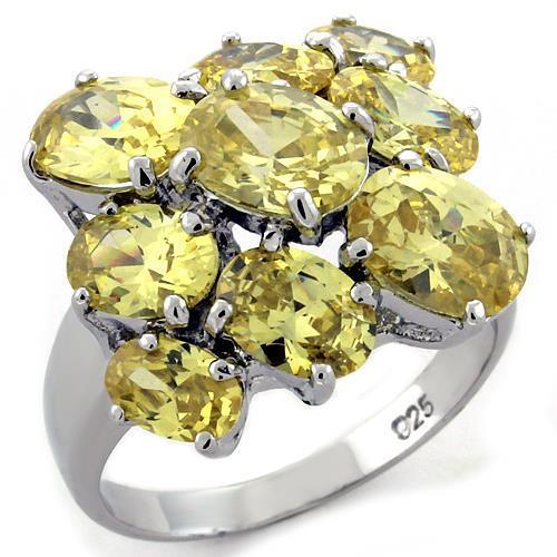 LOAS1109 - Rhodium 925 Sterling Silver Ring with AAA Grade CZ  in Topaz - Joyeria Lady