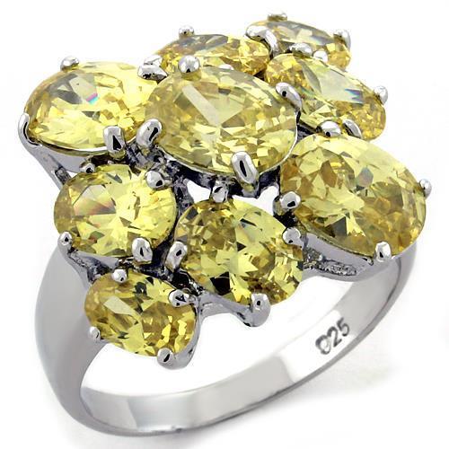 LOAS1109 - Rhodium 925 Sterling Silver Ring with AAA Grade CZ  in Topaz - Joyeria Lady