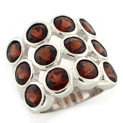 LOAS1120 - High-Polished 925 Sterling Silver Ring with Semi-Precious Spinel in Garnet - Joyeria Lady