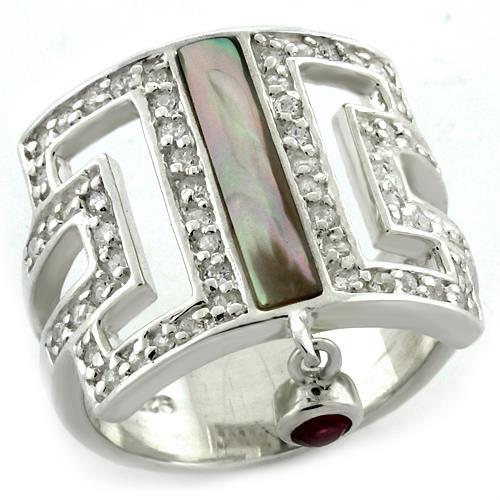 LOAS1122 - Rhodium 925 Sterling Silver Ring with Precious Stone Conch in White AB - Joyeria Lady