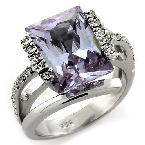 LOAS1124 - Rhodium 925 Sterling Silver Ring with AAA Grade CZ  in Light Amethyst - Joyeria Lady