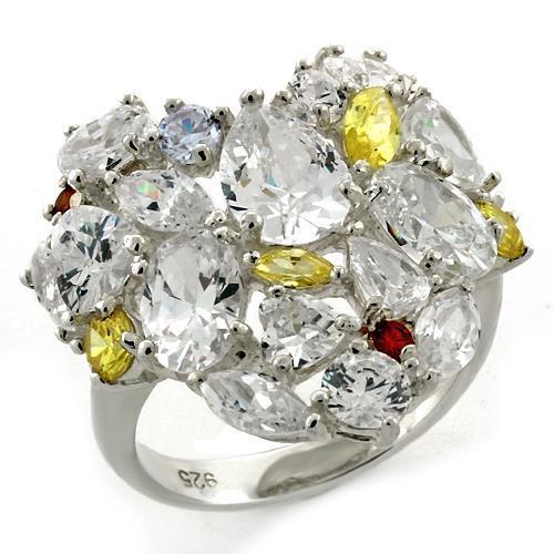 LOAS1129 - High-Polished 925 Sterling Silver Ring with AAA Grade CZ  in Multi Color - Joyeria Lady