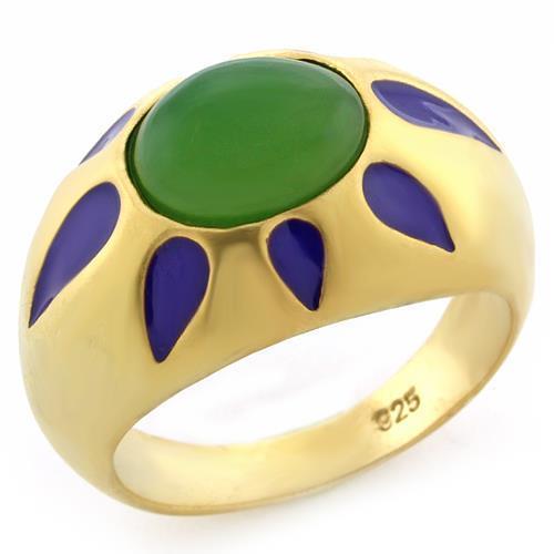 LOAS1131 - Matte Gold 925 Sterling Silver Ring with Synthetic Jade in Emerald - Joyeria Lady
