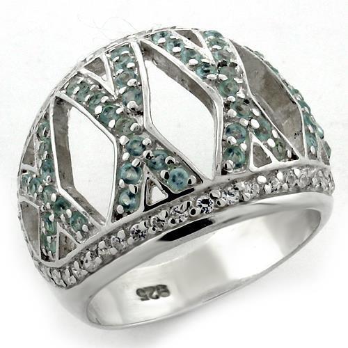 LOAS1136 - High-Polished 925 Sterling Silver Ring with AAA Grade CZ  in Sea Blue - Joyeria Lady