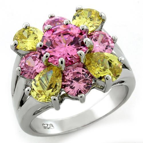 LOAS1138 - Rhodium 925 Sterling Silver Ring with AAA Grade CZ  in Multi Color - Joyeria Lady