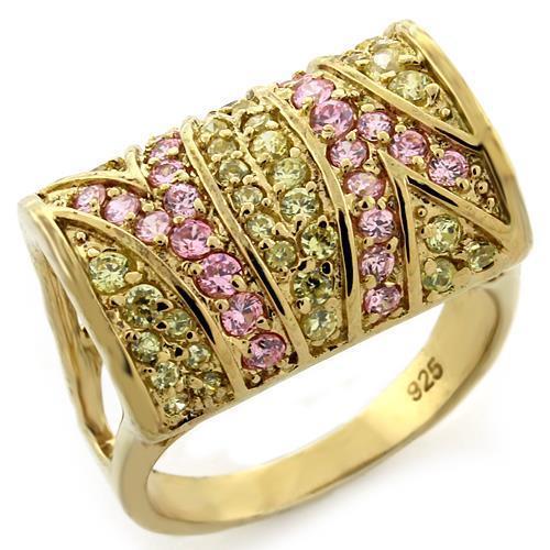LOAS1139 - Gold 925 Sterling Silver Ring with AAA Grade CZ  in Multi Color - Joyeria Lady