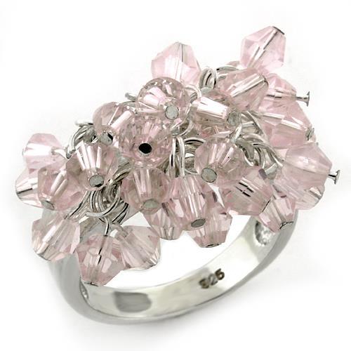 LOAS1141 - High-Polished 925 Sterling Silver Ring with Synthetic Acrylic in Light Rose - Joyeria Lady