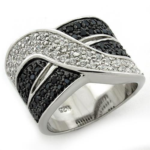 LOAS1147 - Special Color 925 Sterling Silver Ring with AAA Grade CZ  in Jet - Joyeria Lady
