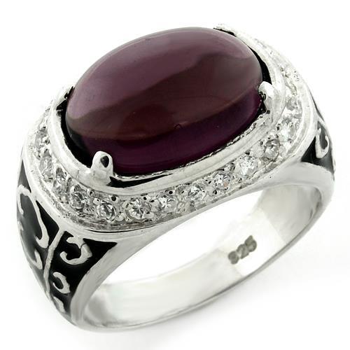 LOAS1148 High-Polished 925 Sterling Silver Ring with Synthetic in Amethyst