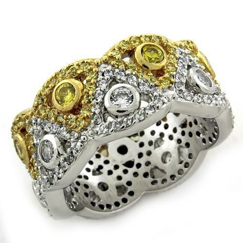 LOAS1151 - Gold+Rhodium 925 Sterling Silver Ring with AAA Grade CZ  in Multi Color - Joyeria Lady