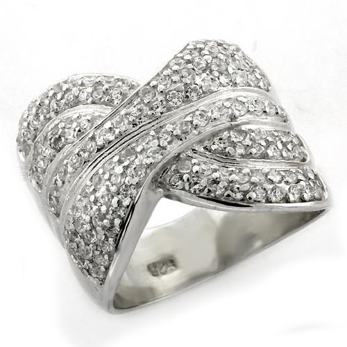 LOAS1154 - High-Polished 925 Sterling Silver Ring with AAA Grade CZ  in Clear - Joyeria Lady