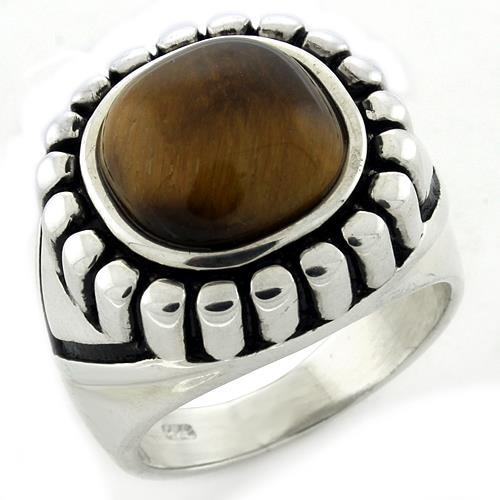 LOAS1155 - High-Polished 925 Sterling Silver Ring with Synthetic Tiger Eye in Brown - Joyeria Lady