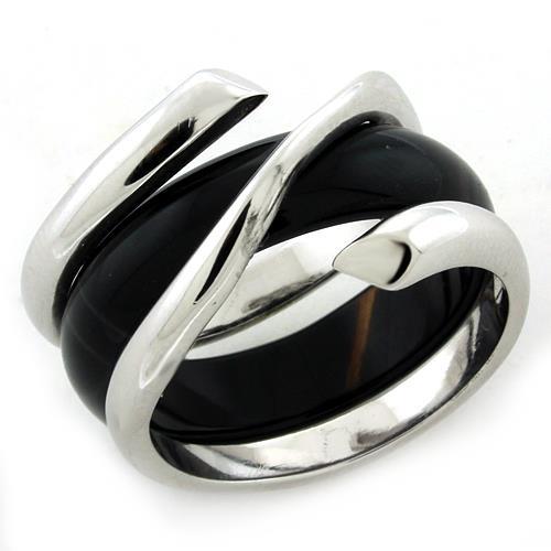 LOAS1156 - Rhodium 925 Sterling Silver Ring with Synthetic Onyx in Jet - Joyeria Lady