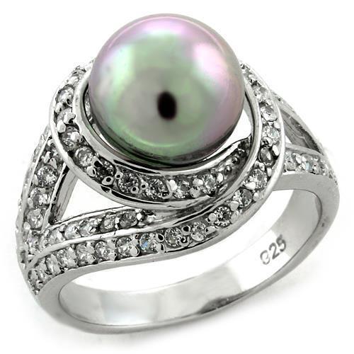 LOAS1159 Rhodium 925 Sterling Silver Ring with Synthetic in Gray