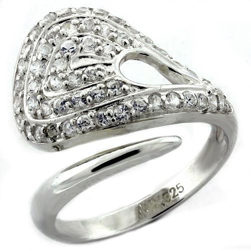 LOAS1161 - High-Polished 925 Sterling Silver Ring with AAA Grade CZ  in Clear - Joyeria Lady