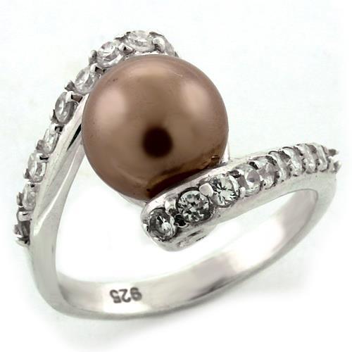 LOAS1162 - High-Polished 925 Sterling Silver Ring with Synthetic Pearl in Rose - Joyeria Lady